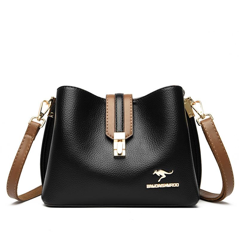 

Женская сумка городская простая сумка через плечо контрастного цвета модная сумка-ведро чёрный