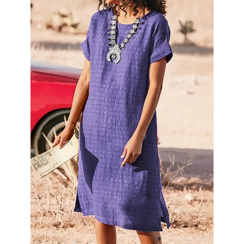 Polyester Solid Color Basic Short Sleeve A Line Dress For Office Women