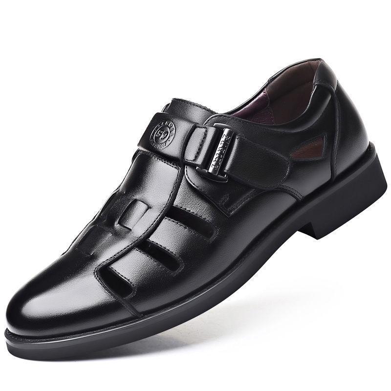 Men's 2025 Summer Closed-Toe Leather Sandals – Breathable, Hollowed Design, Perfect for Elderly Dads