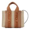 Chloe Woody Logo Bestickt Holz-Tragetasche Leinen Schulter-Handtasche Mini Damen-Tragetaschen Beige CHC24-UP237L17-25S