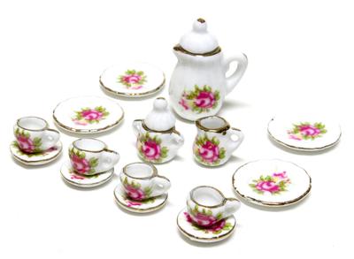 Miniature Tea Decorative Dollhouse Includes and Pot Western-style Set, Style, Saucer, Cup, Plate, (Pink)