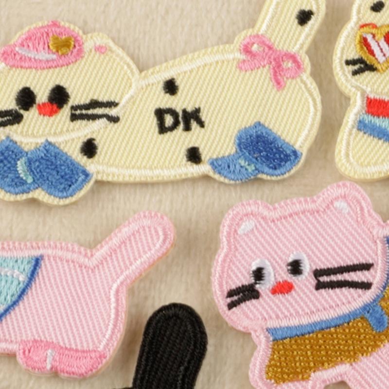 9 Pcs Cartoon Cats Embroidered Patches Iron on Patches Animal Decorative Patches Sewing on Applique Patches for Clothes