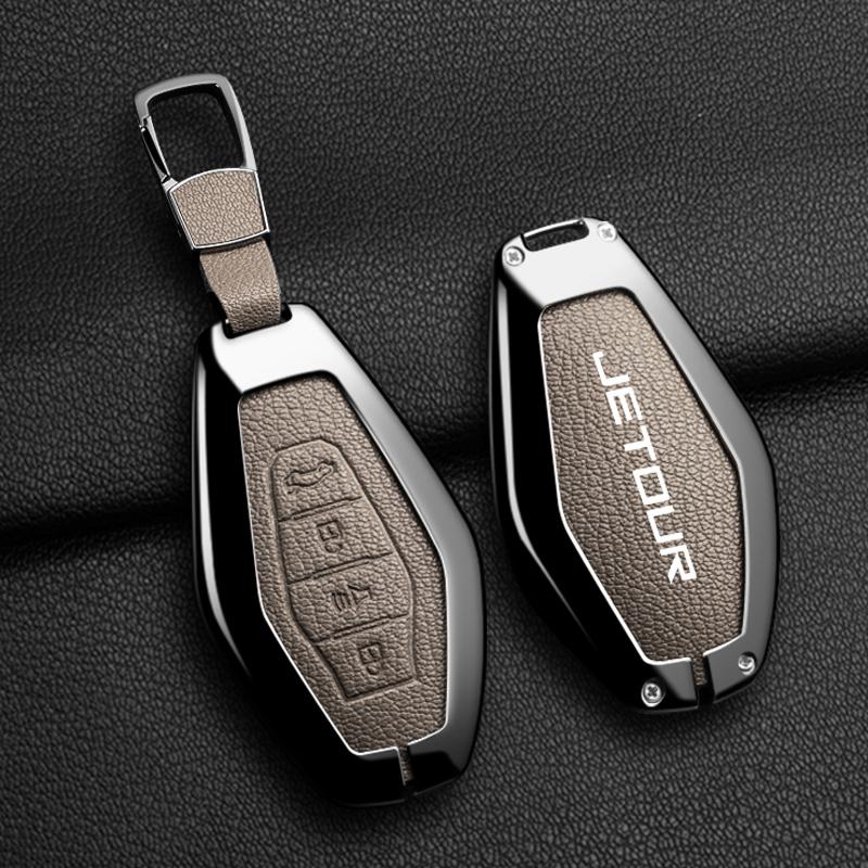 Interior Mouldings Zinc Alloy Goatskin grain Car Remote Key Fob Case Cover For Chery JETOUR X70 X70plus X70m X90plus X95pro Keyc