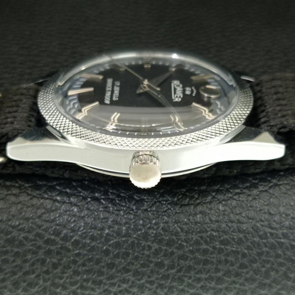 HAND-WINDING SWISS MENS REFURBISHED VINTAGE BLACK COLOR DIAL WATCH a707179-1