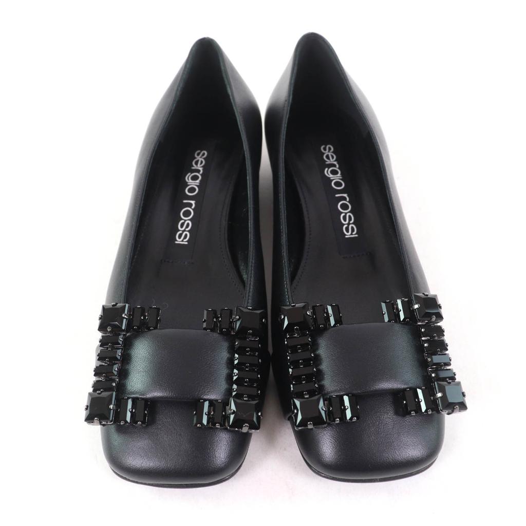 Pristine Sergio Rossi Pumps SR PRINCE Jeweled Square Toe Leather Black Leather  Used