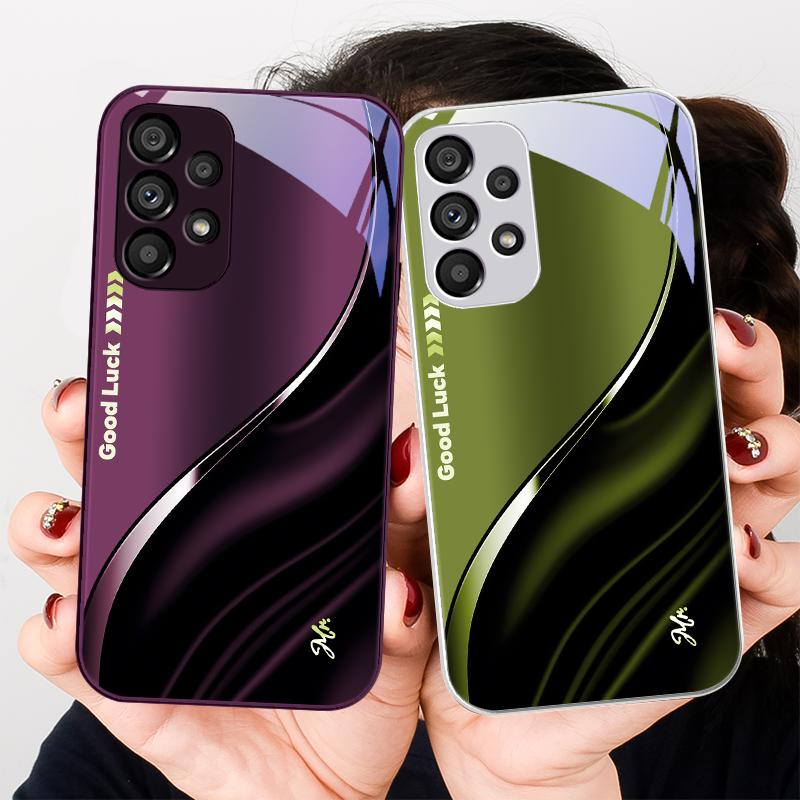 Good Luck For Samsung Galaxy Note 8 9 S10 Plus S20 S21 FE S23 Ultra A70 72 73 50 51 52 53 Tempered Glass Blue Phone Case