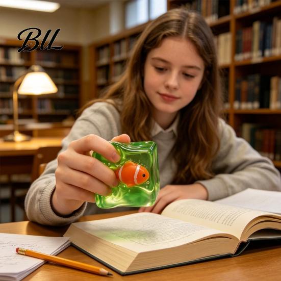 Cube Sensory Toy Glow-in-the-Dark Stress Toy, Relief Squeeze Luminous Ocean Animal Clear with Sea Inside Adults Toys