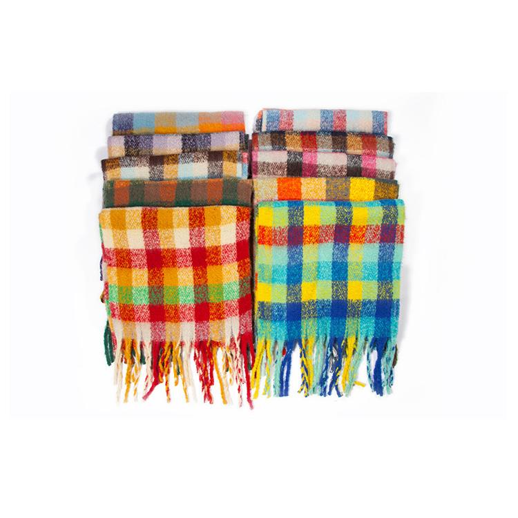 Outono Inverno Grosso Borla Cor Xadrez Cachecol Xale Feminino