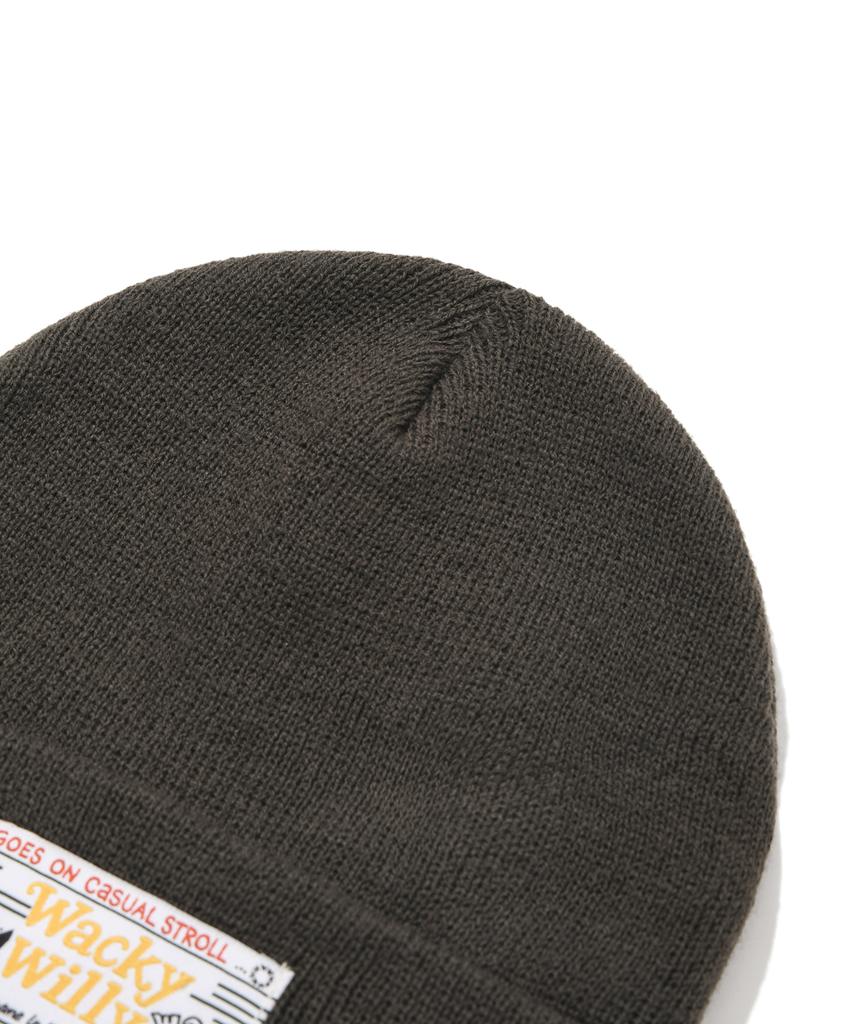 WACKY WILLY Label Beanie Olive Green