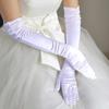 Solid Color Wedding Gloves Beaded Long Bridal Gloves Satin Dress Gloves  Wedding