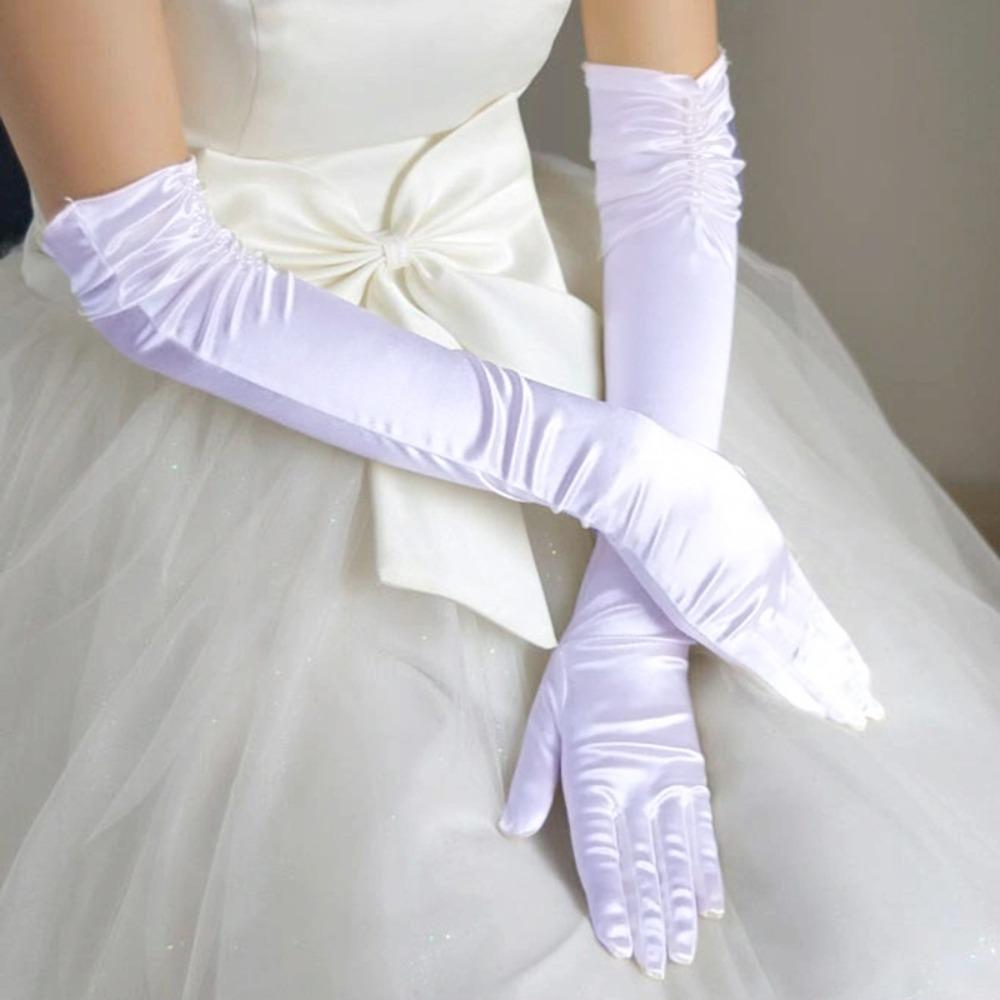 Solid Color Wedding Gloves Beaded Long Bridal Gloves Satin Dress Gloves Wedding