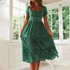 Vestidos Vintage Vintage Print Puff Sleeve Summer Beach Sweet Dresses Casual Square Collar Floral Maxi Long Dress