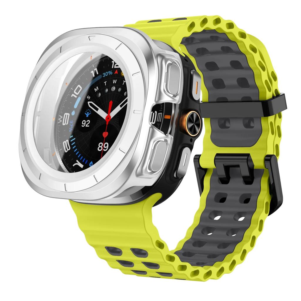 Gehärtetes Glas Case+Armband Für Samsung Galaxy Watch 7 ultra 47mm Zweifarbiges Sport-Silikonarmband Galaxy Watch Ultra7 Hülle