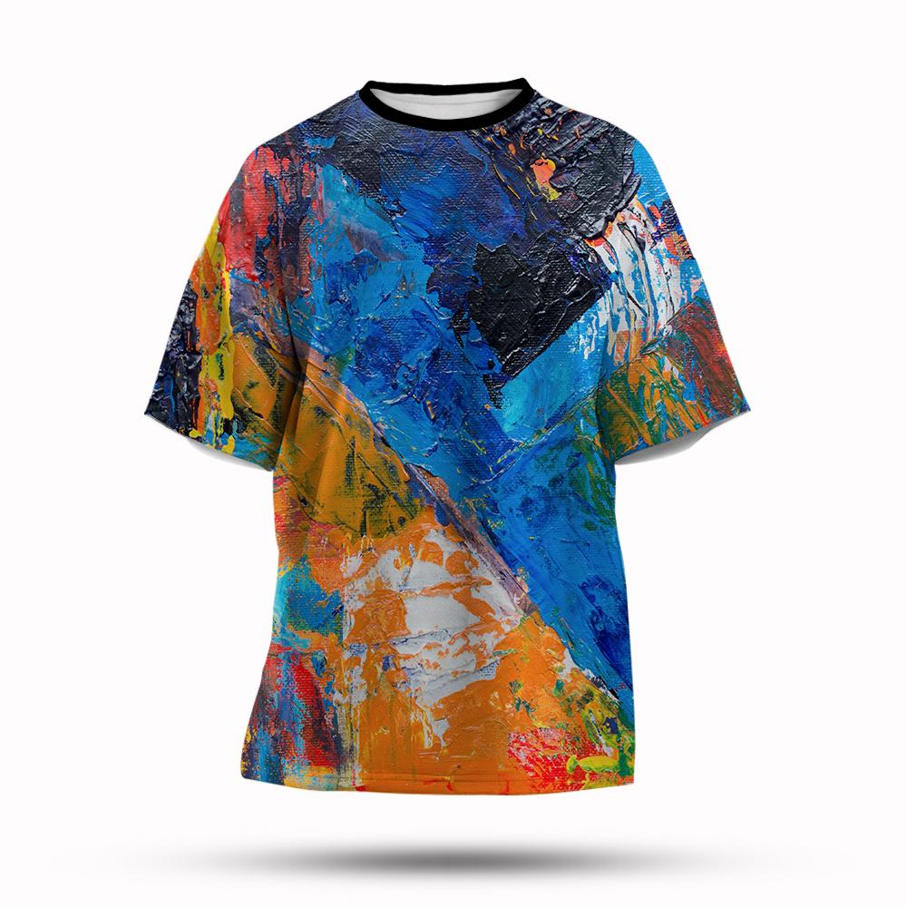 Graffitifärg 3D-printad T-shirt Sommar Herrmode Stänkbläck Ny Kortärmad T-shirt Topp Cool Streetwear Baggy T-shirts