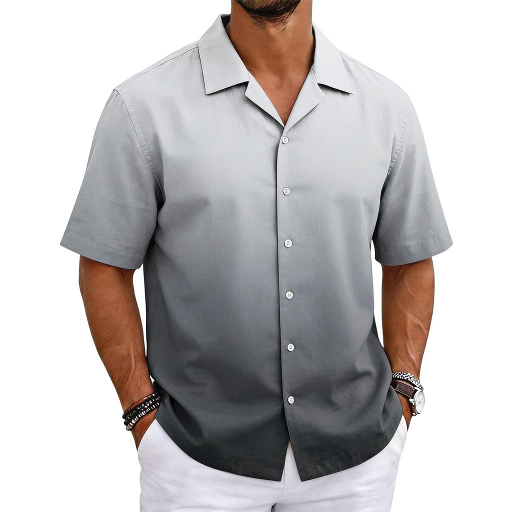 Men's Summer Basic Cuban Collar Shirt Short Sleeve Button Down Casual Lightweight Breathable Fabric Shirt for Everyday Wear