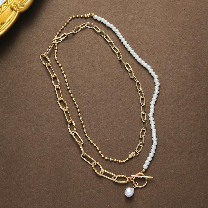 Long round bead chain stacked necklace jewelry retro style personalized pearl necklace jewelry золотой
