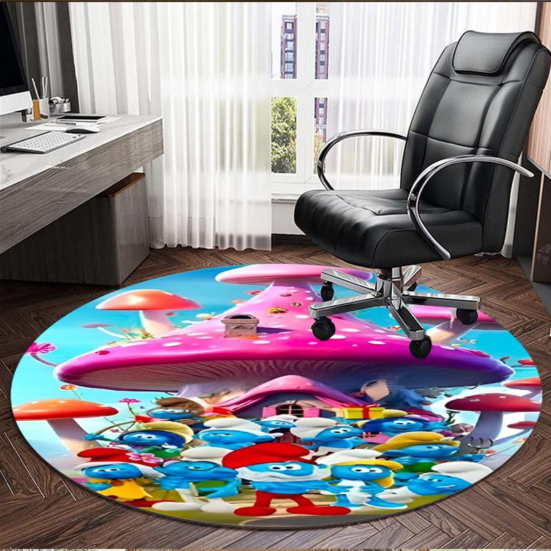 Blue Smurfs Print Round Rug, Washable Floor Carpet, For Entryway Dorm Laundry Room Office Study, Home Decor Birthday Christmas Gift