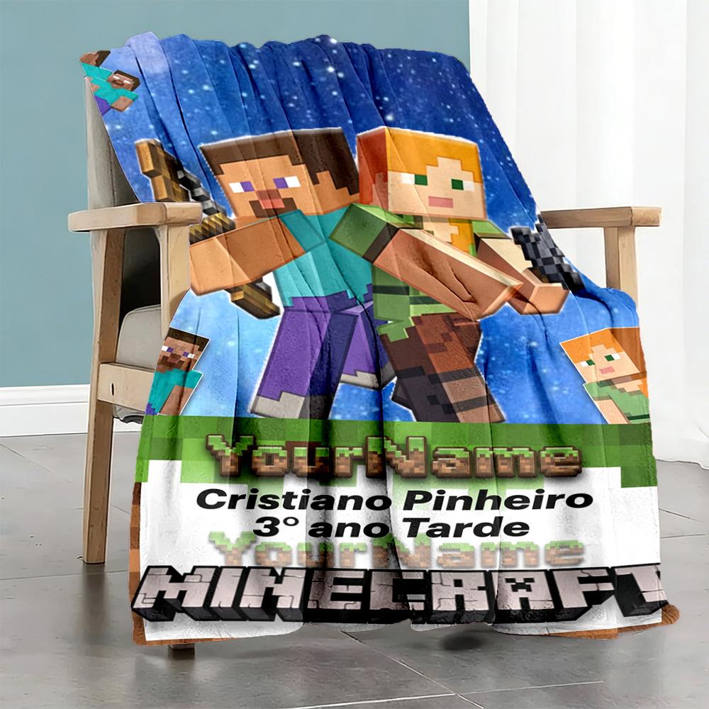 Minecraft 33 Customize Your Name Blanket Cozy Personalized Blanket Ultra-Soft Suitable for Sofa Picnics Office Bed Four Seasons Multipurpose