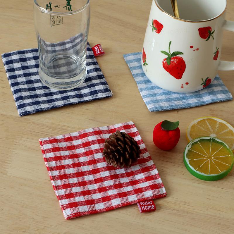 5pcs Fabric Coaster Tea Towels Double Cloth Placemat Cotton Linen Insulation Pad Napkins Dish Cloths Kitchen Accessories