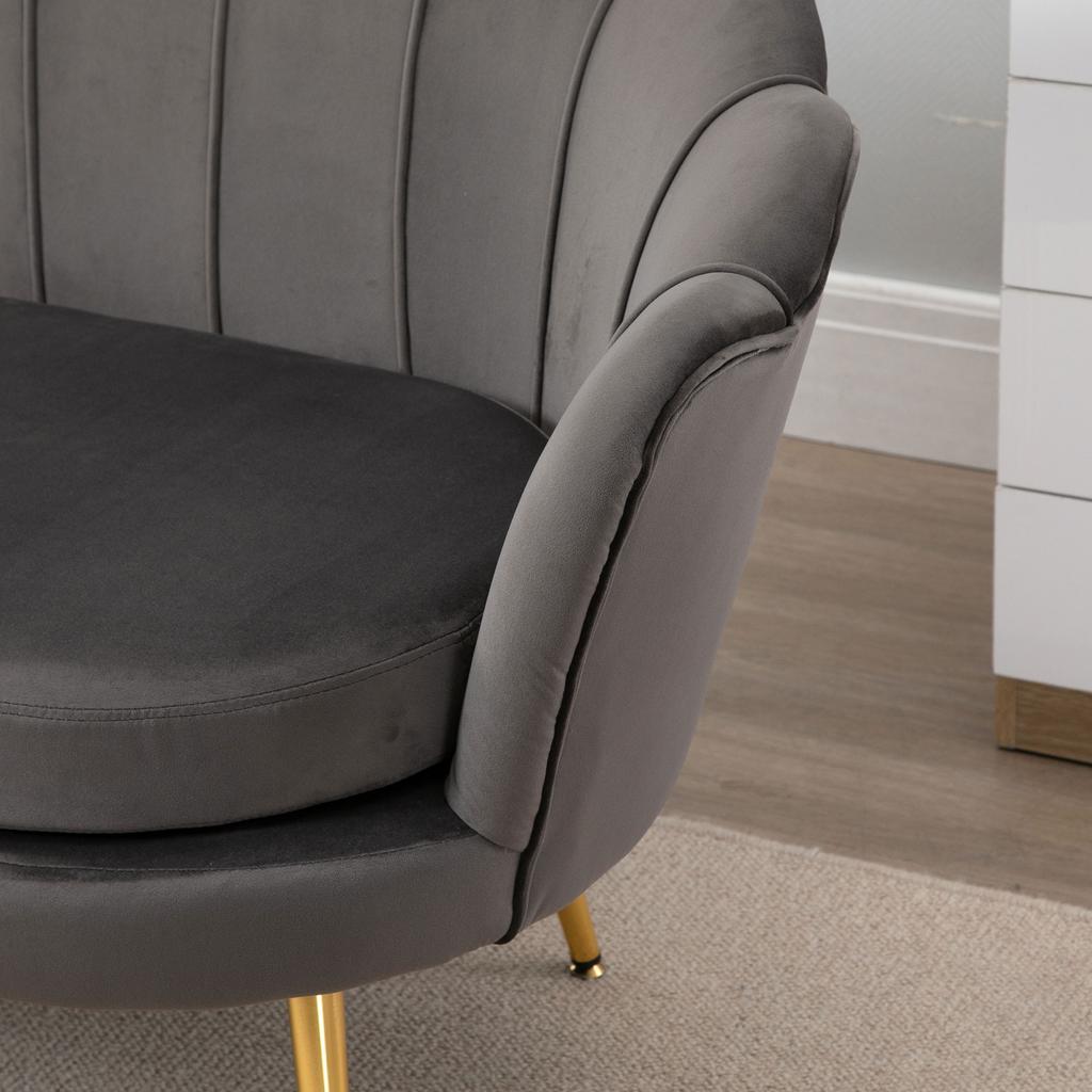 2-Seater Small Sofa In Velvet Effect Fabric with Armrests, Modern Sofa with Padded Seat for Bedroom and Living Room, 133x63x75cm, Grey