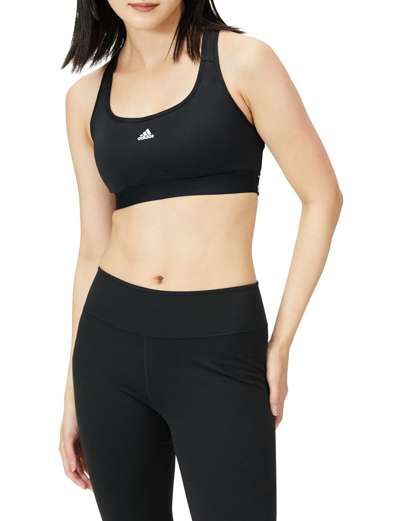 Adidas Powerreact Training Medium Support Three Stripes Bra BW237 Sports Bra Black Women's (HC7489) OT-B (AA-Bcup)