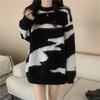 Women's Soft Sweater Autumn and Winter Retro Design Lazy Style Striped Knitted Sweater