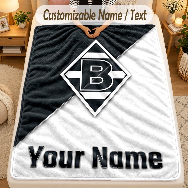 Flannel BlanketBorussia Mönchengladbach Custom Name Text Personalized Soft Warm Throw Blanket Home Decor Gift