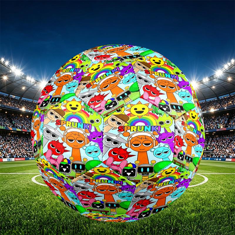 Sprunki Game Print Size 5 Soccer Ball, PU Wear Resistant Football for Match Training and Daily Practice, Birthday Gift for Soccer Fans