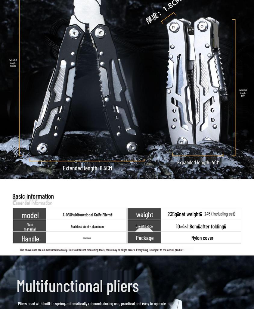 Outdoor Folding Stainless Steel Multi-Tool Pliers: Portable, Multi-Function Combination Pliers