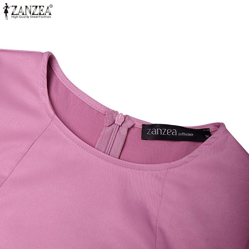 ZANZEA Women Casual Round Neck Flare 3/4 Sleeve Plain Blouse