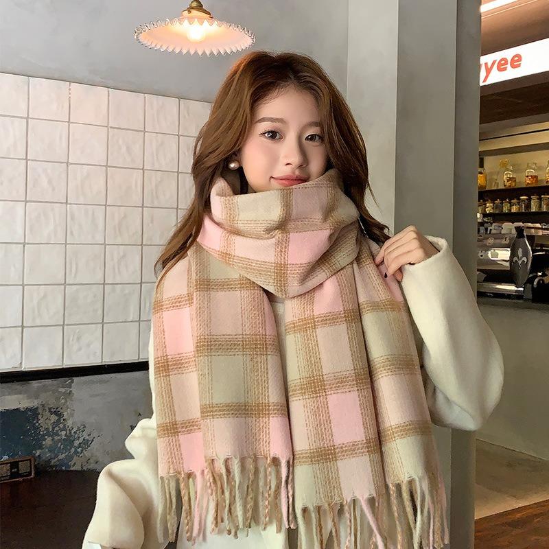 Autumn and winter new plaid scarf women's versatile thickened warm student couple scarf
