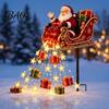 Winter Outdoor Courtyard Decorations Santa Sleigh Figurine Light, Solar Powered Christmas Garden Stake Claus Light Pouring Gifts Stars for Yard