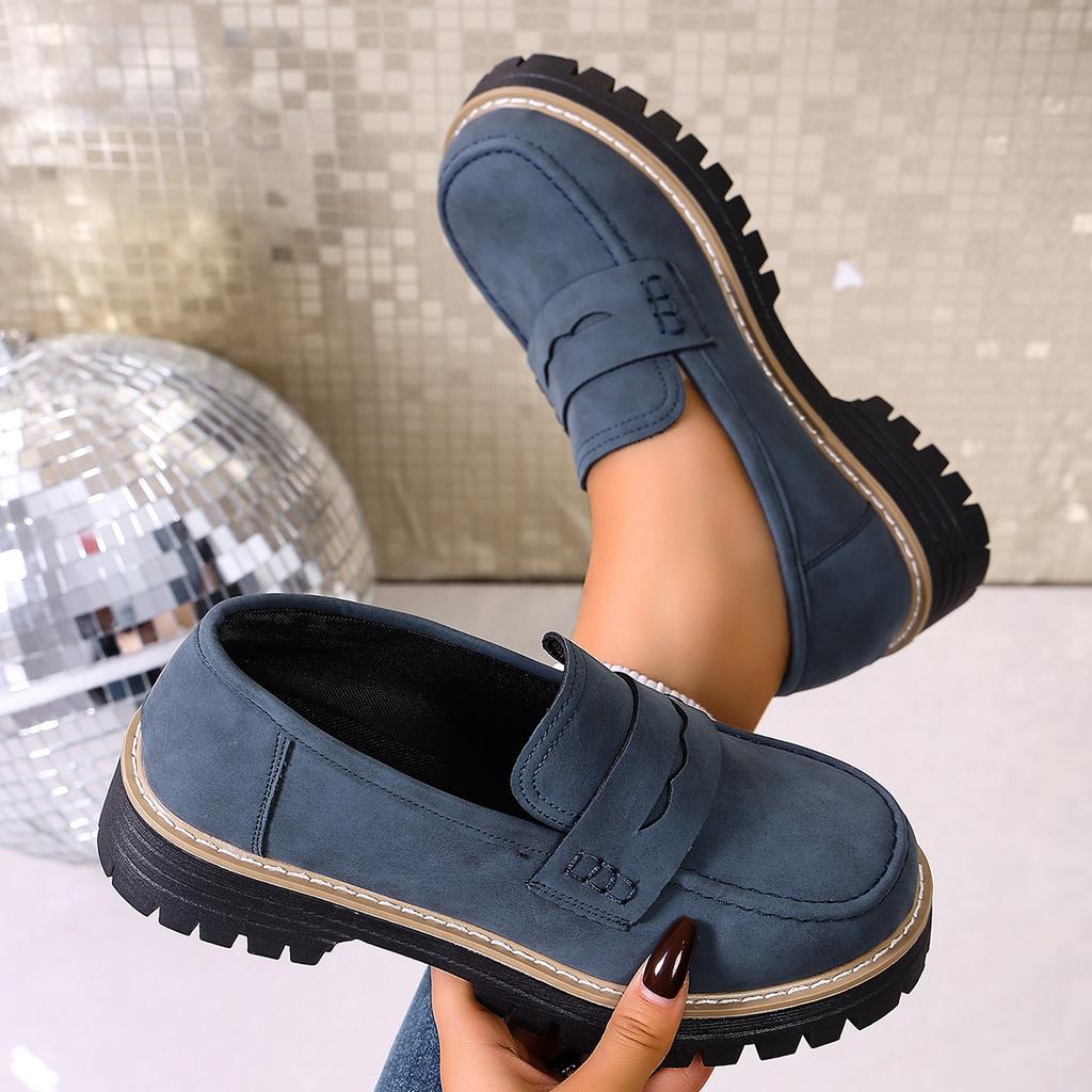 2025 New Spring and Autumn Loafers Large Size Casual Polished British Style Women's Shoes Thick Heel Thick Sole Foreign Trade Retro Women's Shoes
