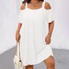 Women's Summer Off Shoulder Mini Dress Short Sleeve Flowy A-line Dress Casual Loose Beach Vacation Sundress