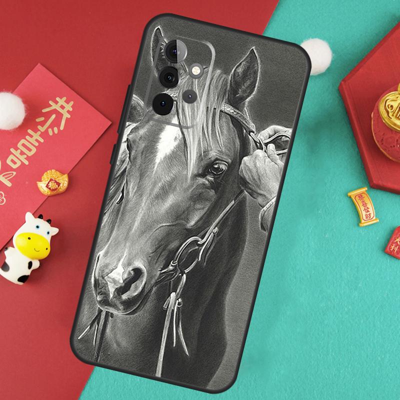 Horse Sketch Case For Samsung Galaxy A17 A55 A35 A15 A32 A52 A13 A33 A53 A14 A34 A54 A06 A16 A26 A36 A56