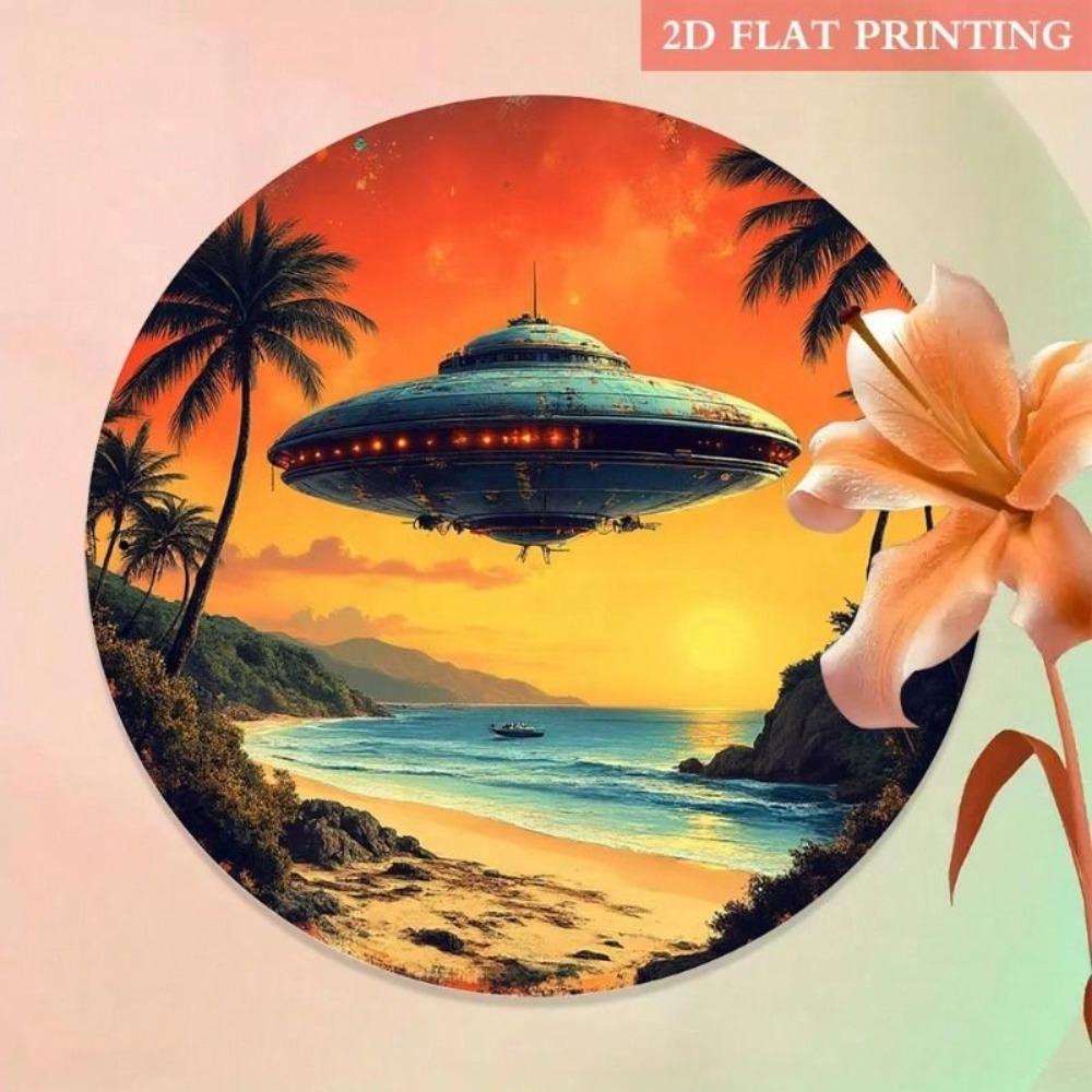 Metal Poster Wall Art UFO Retro Space Decor for Living Room