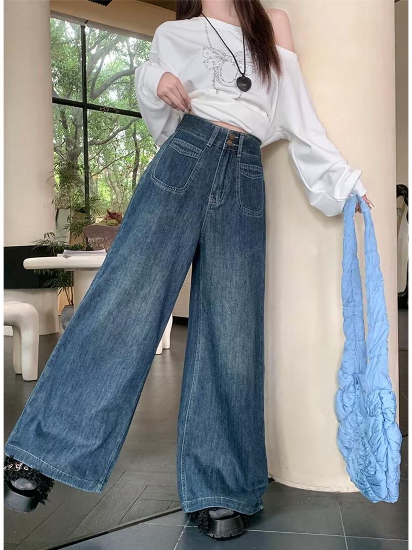 

Женские джинсы с высокой талией, широкими штанинами, темно-синие, в стиле ретро, для осени/зимы 4XL темно-синий