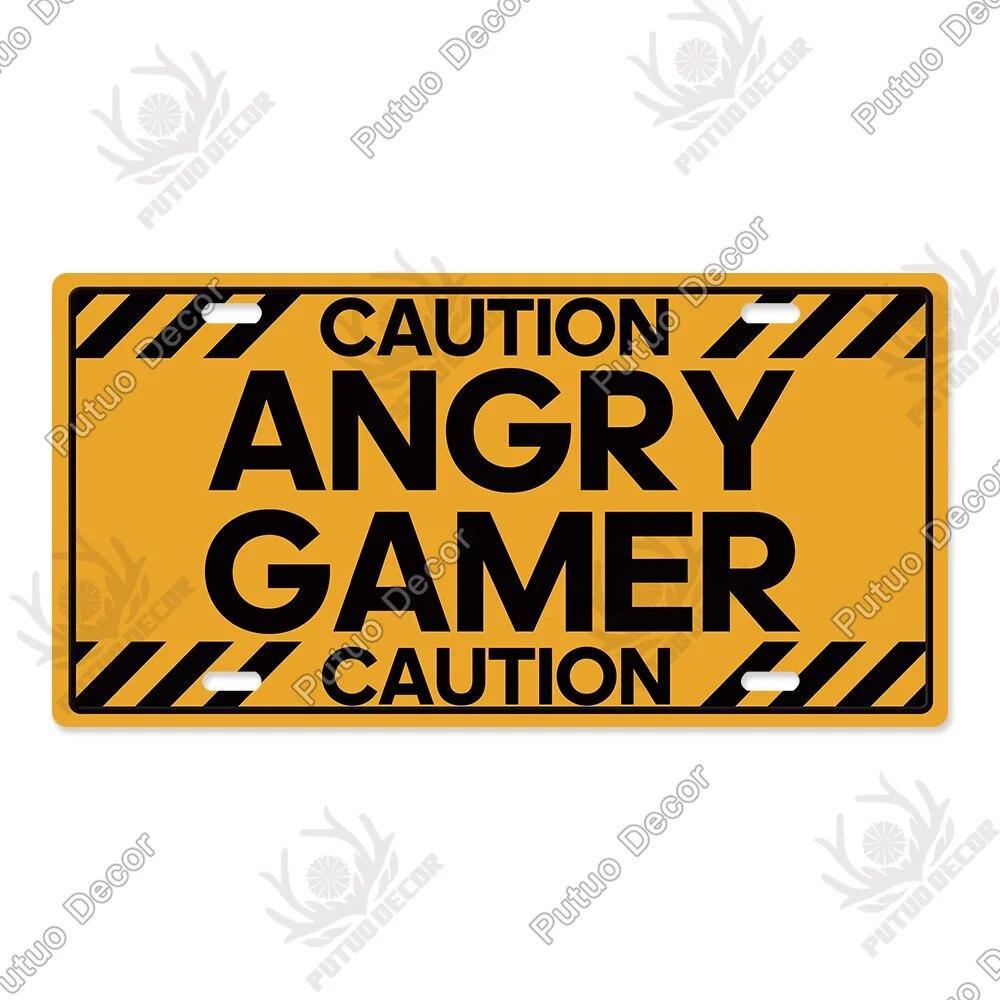 Putuo Decor Warning  Game Zone Tin Sign License Plate Plaque Metal Vintage Poster for Man Cave Pub Club Park Wall Art Decor