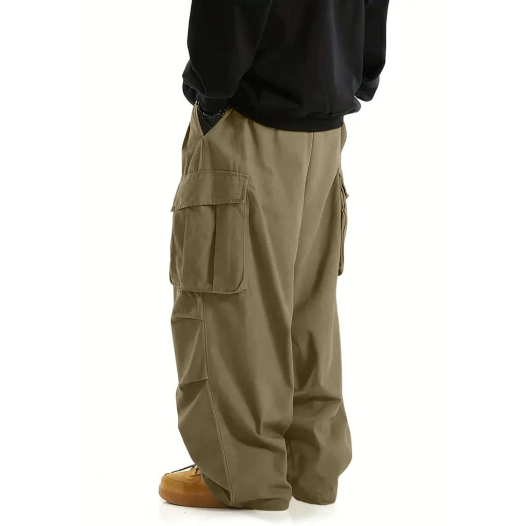 Men's Workwear Casual Pants, Outdoor Multi-pocket Loose Straight-cut Long Pants, Vintage Sports , Large Size Pants
