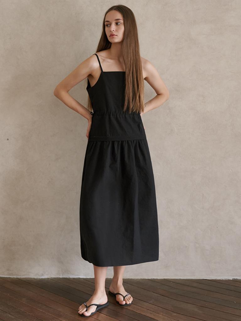 Avang Cotton Washing Sleeveless Dress - Black