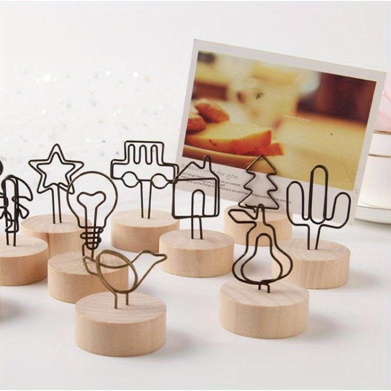 

10Pcs Retro Wooden Note Place Card Holder Simple Cute Wood Photo Memo Clip Stand Clips for Business Desktop Card Holder. White