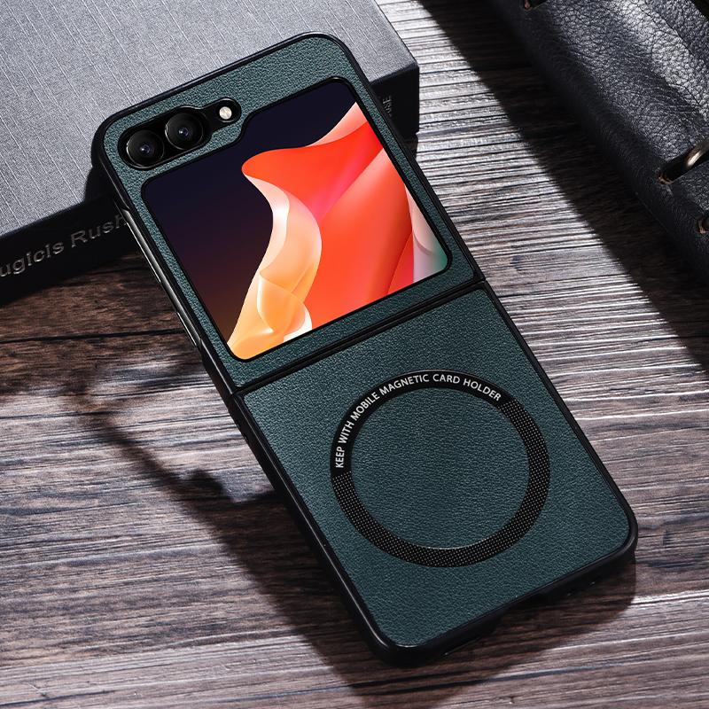 Luxury PU Leather Wireless Charge Magnetic Case For Samsung Galaxy Z Flip 3 4 5 6 Flip4 Flip5 Flip6 5G Shockproof Back Cover