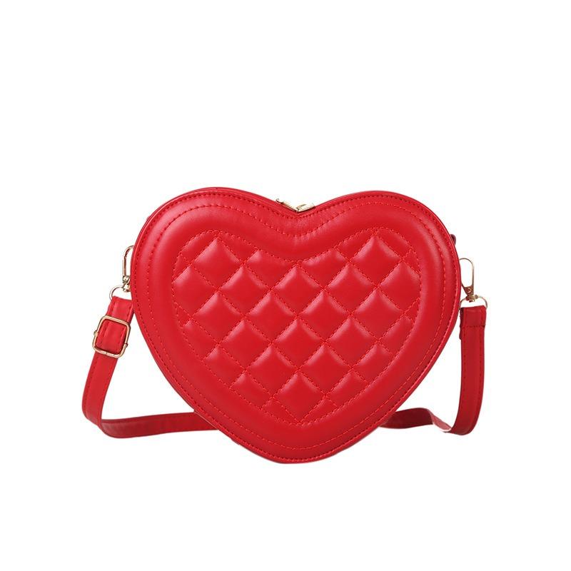Rhombus Embroidery Thread Small Bag Women's Summer New Popular Fashion Chain Messenger Bag Simple Casual Heart Bag