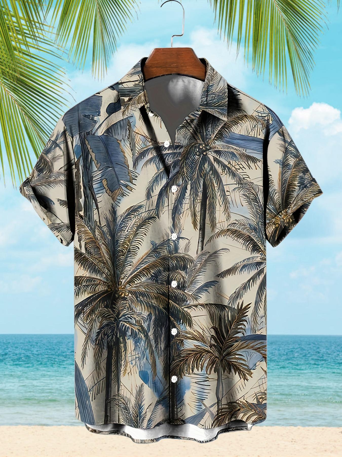 Мужская пляжная рубашка на отдых Кокосовое дерево 3D-печать Лацкан Гавайская рубашка Летние мужские и женские повседневные крутые топы с коротким рукавом 4XL