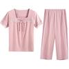 Pajamas Women's Summer Modal Short Sleeve Cropped Pants Homewear Summer Thin Middle-aged Mom Large Size Two-piece Set