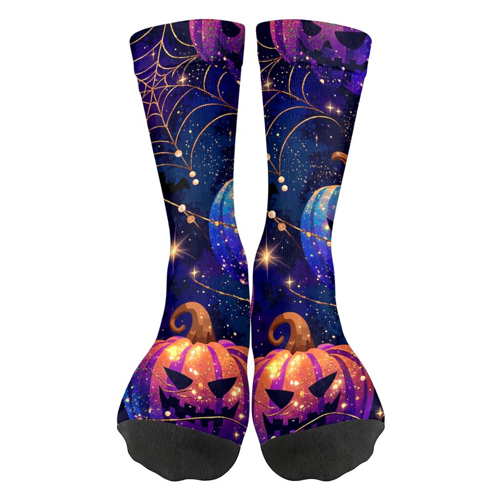 Unisex Breathable Mid-Calf Socks Halloween Print Comfortable Stretchy Crew Socks Suitable for Everyday Wear and Seasonal Use
