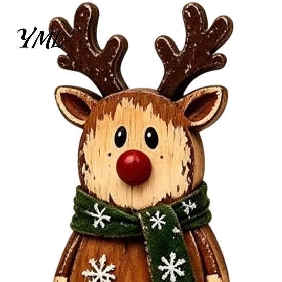 Rustic Holiday Tabletop Decor Christmas Wooden Figurine, Hand Painted Santa Reindeer Cat Decor, Window Display Props Wood Statues for Mantel,