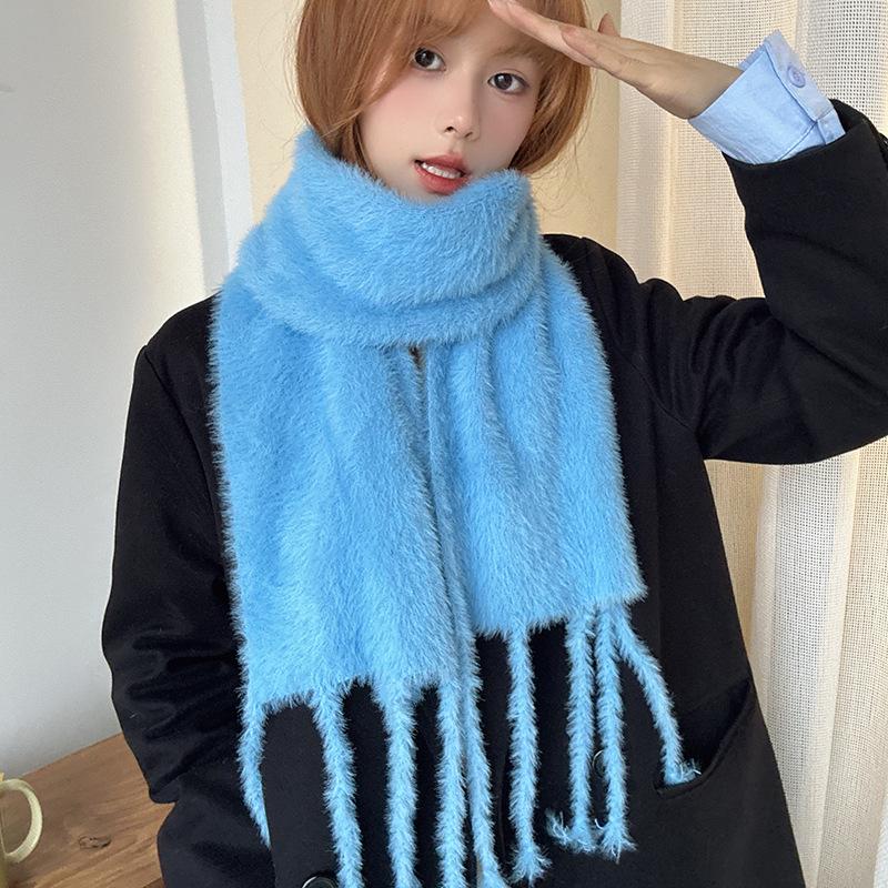 Luochi Knitting~Candy Color Plush Scarf: Soft, Skin-Friendly, Warm Tassels & Braids, Versatile Winter Neck Warmer for Women.