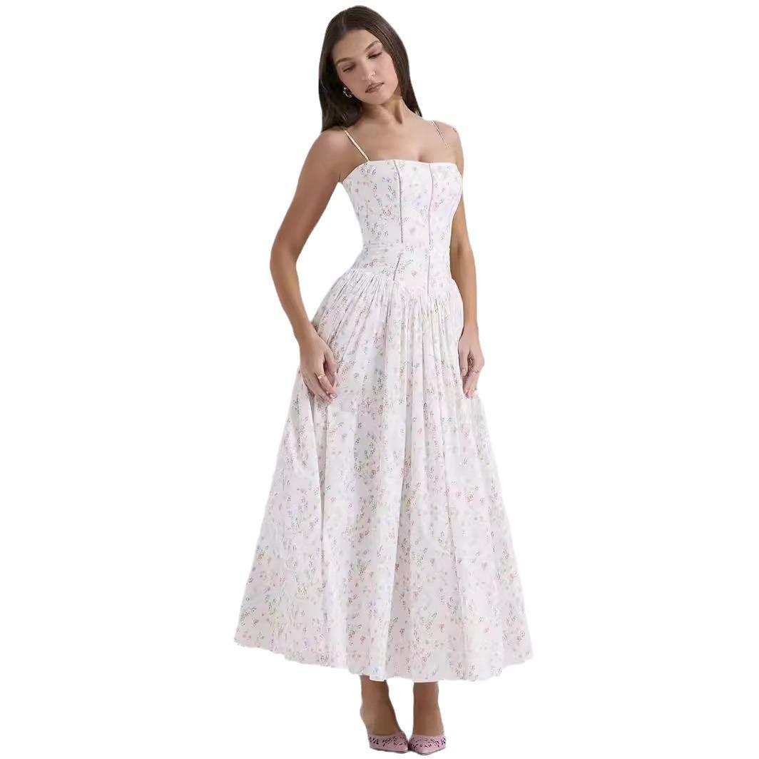 

GMXIA Fairy Chic Strap Gentle Wind Dress Slimming Floral Strap Dress XL