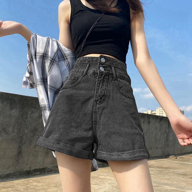 

New Internet Celebrity Denim Shorts for Women Summer Loose Korean Style High Waist Rolled Hems Versatile Leg Hot Pants 2XL сірий